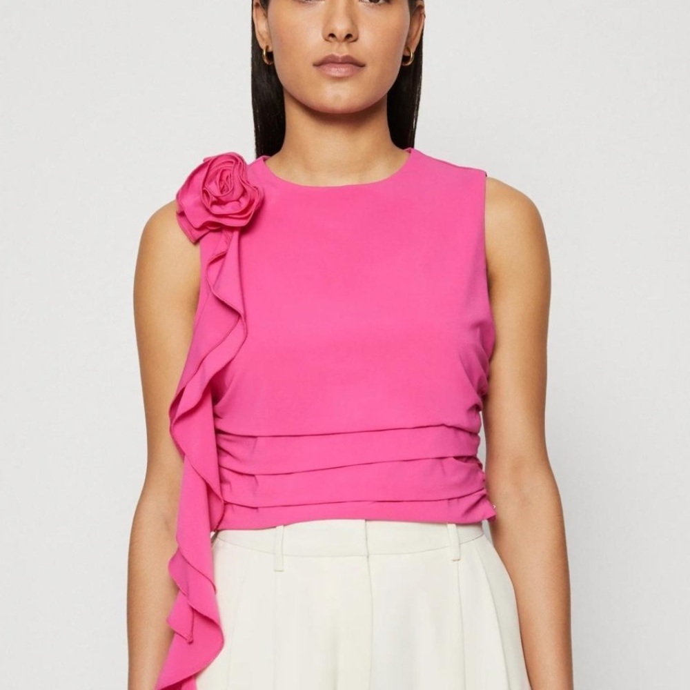 Abercrombie & Fitch Hot Pink Rosette Ruffle Sleeveless Top